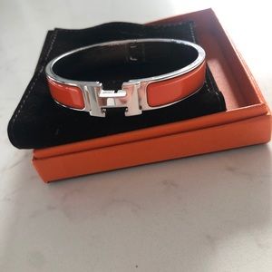 Hermes Orange Enamel Clic Clac Bracelet Narrow PHW